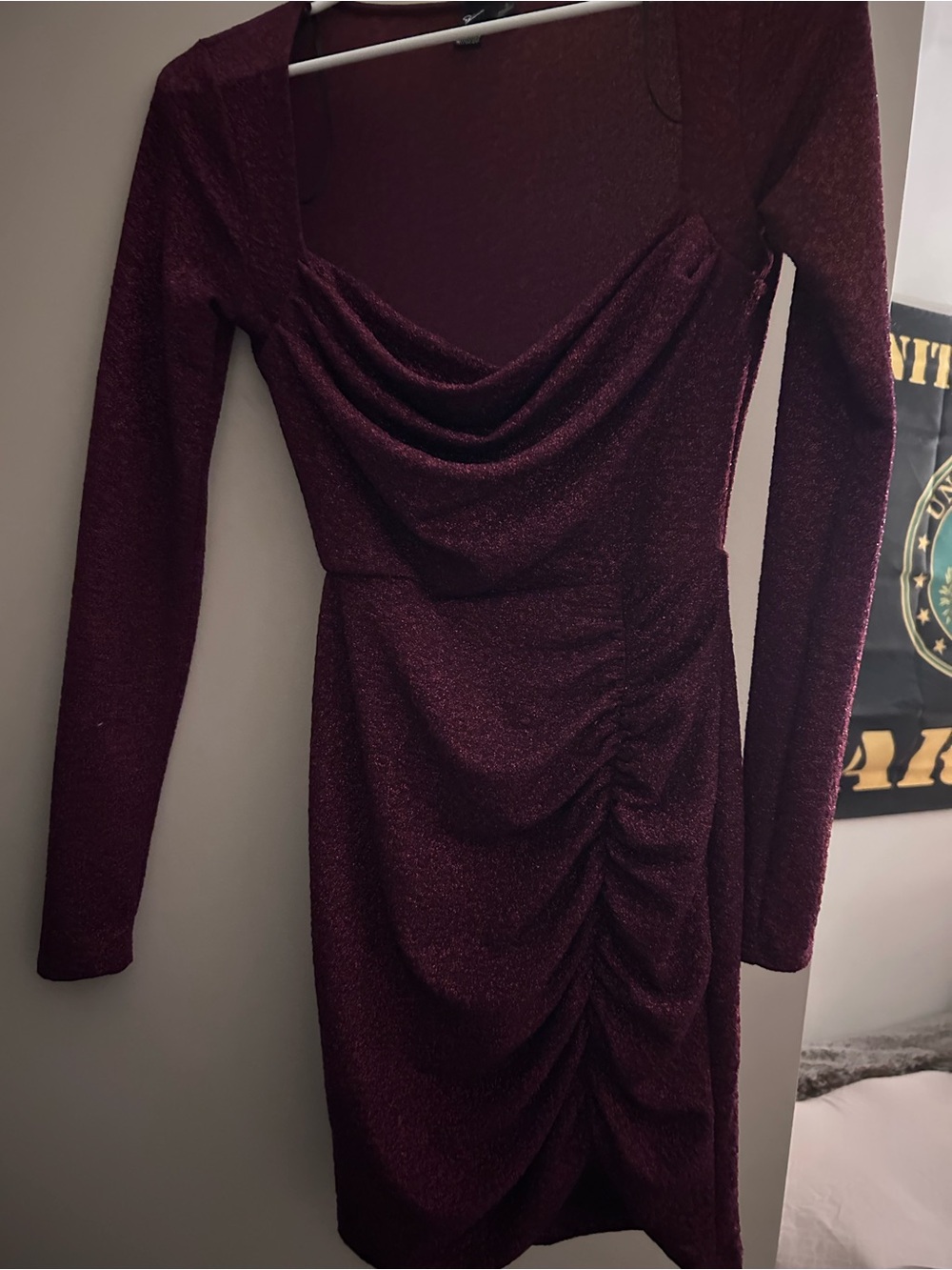 Windsor Long-Sleeve Ruched Dress in Deep Burgundy